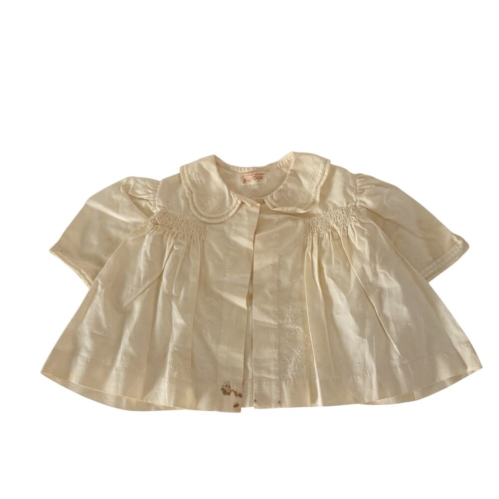 Vintage Pac-Togs Philippine Handmade Baby Blouse Hand Smocked Peter Pan Collar